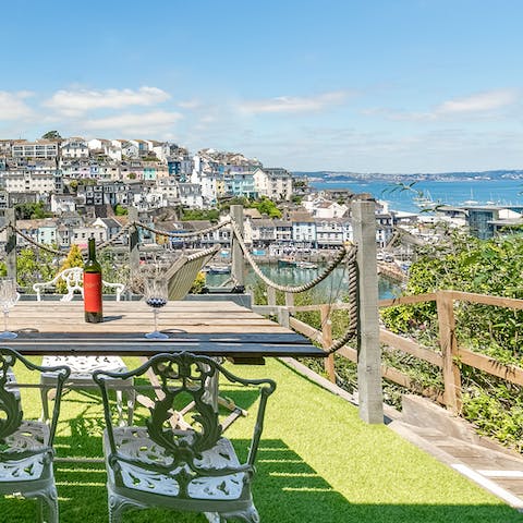 Sip on a glass of red at the tiered garden