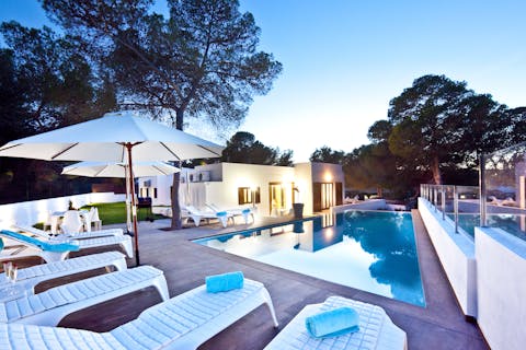 Enjoy a refreshing swim in the private pool as the sun sets