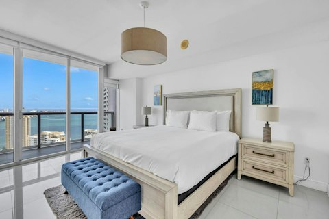 Gaze out over Biscayne Bay as you wake up in the comfortable bed