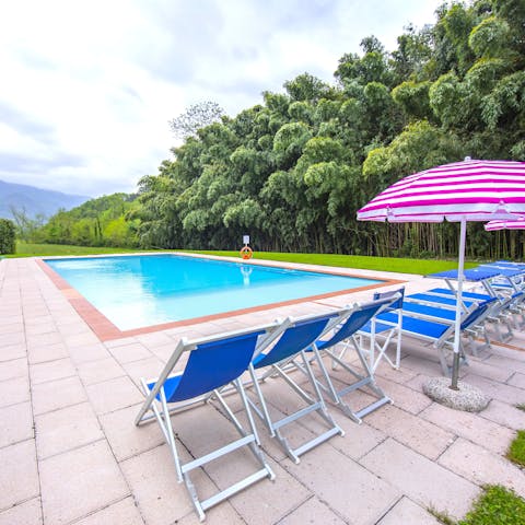 Admire the vistas of the Tuscan countryside from the private pool
