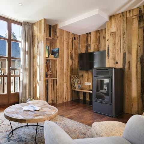 Curl up in front of the pellet stove with a glass of Spanish wine and a good book