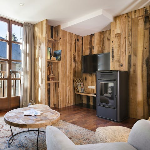 Curl up in front of the pellet stove with a glass of Spanish wine and a good book