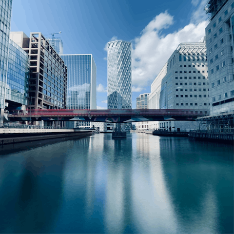 Soak up the atmosphere of bustling Canary Wharf