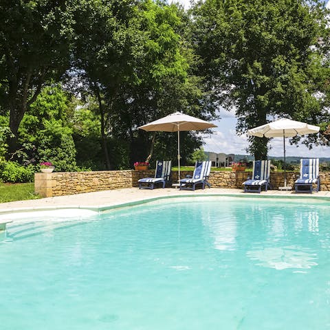 Laze by the heated pool under the parasols, or swim a few lengths