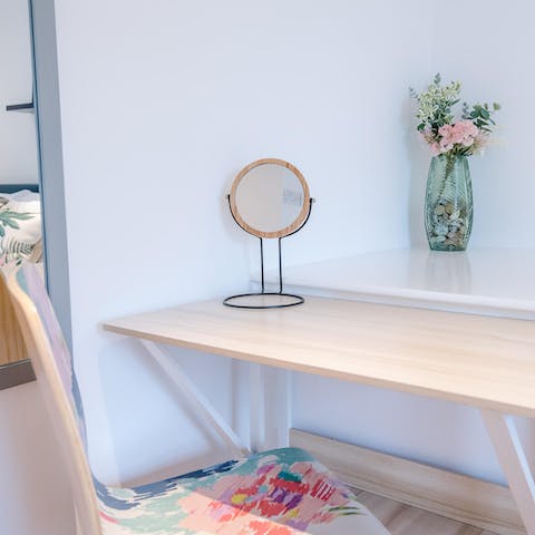 Work remotely from the designated desk area