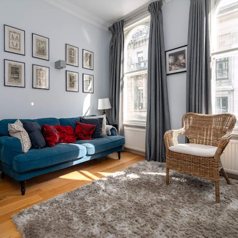 Relax on the sofa with views of the period buildings opposite