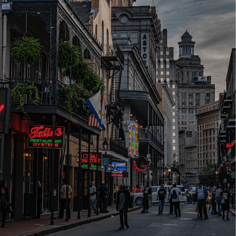 Take a five-minute stroll to the city’s French Quarter