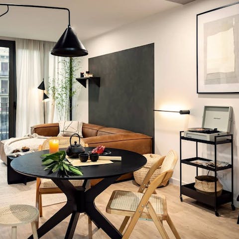 Sit down to a homemade tapas feast while listening to tunes on the record player