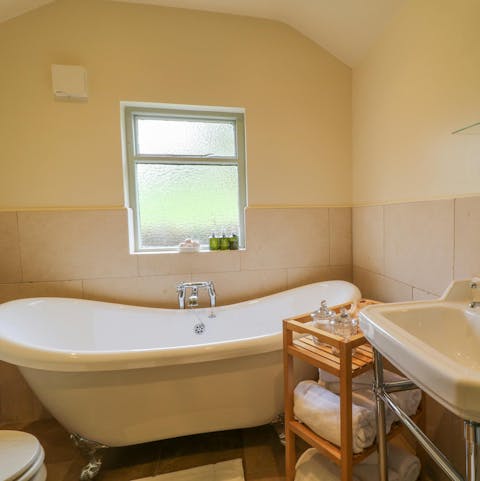 Soak in the roll top bath, the ultimate way to unwind
