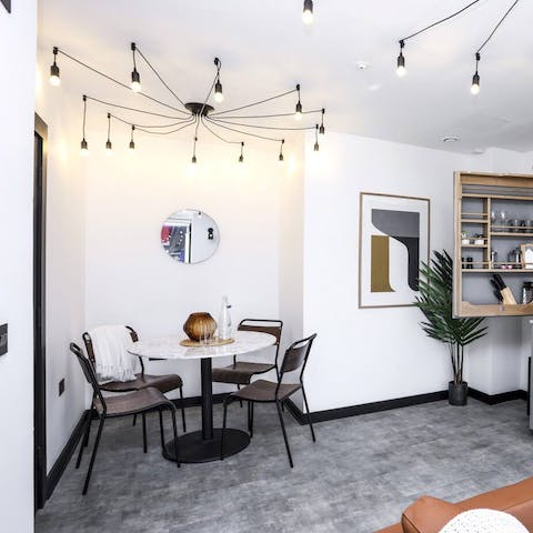 Dine in style under the modern lighting fixtures