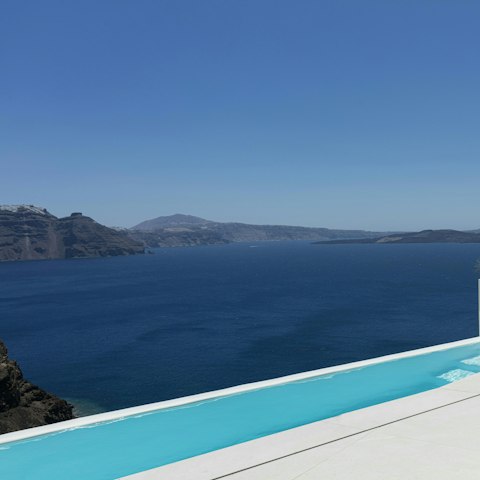 Soak up sweeping views of the Aegean Sea from the private pool
