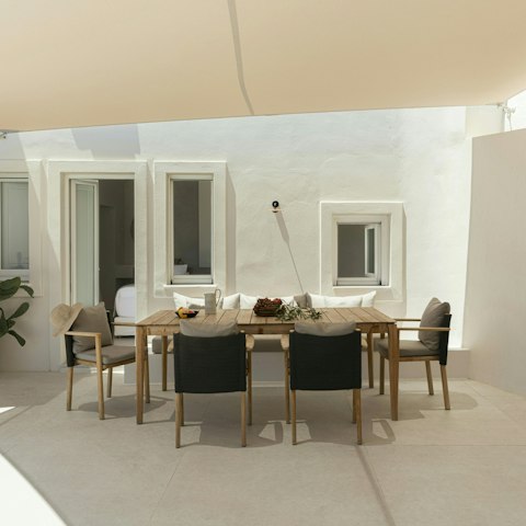 Come together for a spot of lunch on the covered terrace