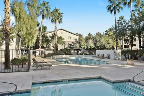 Cool off in the shared pool under Arizona's blue skies