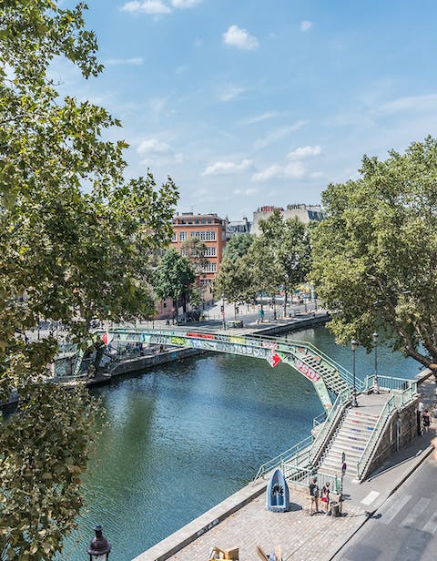 Views of the trendy Canal Saint Martin below