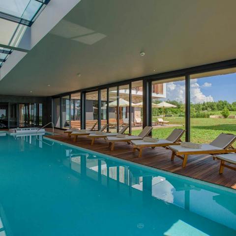 Swim laps in the indoor pool any time of year