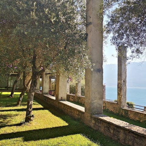 Stroll through the garden admiring lake views