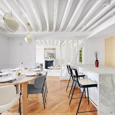 Cook some Parisian cuisine in the stylish kitchen