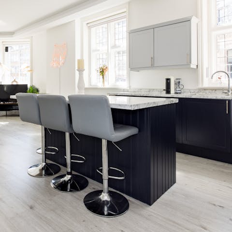 Rustle up a pre-theatre snack in the kitchen and dine at the bar