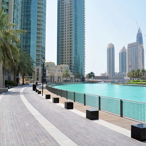 Hop in a cab for thirteen minutes to stroll around Dubai Marina – it takes thirteen minutes