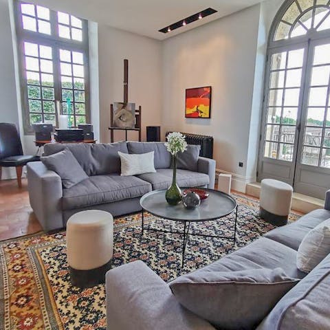 Unwind with a glass of local Bordeaux wine amid the home's stylish designs