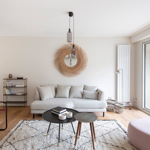 Chill out amidst the comfortable living area after a day of discovering the city