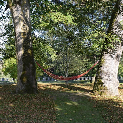 Swing on the hammock in speckled sunlight