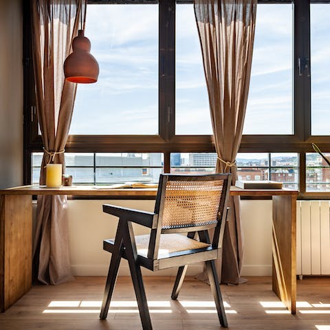 Fire off some emails or spend some time journalling in the light-filled workspace