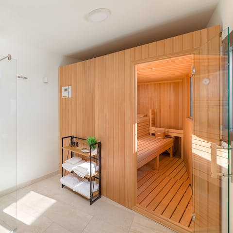 Unwind in the sauna after a session in the private gym