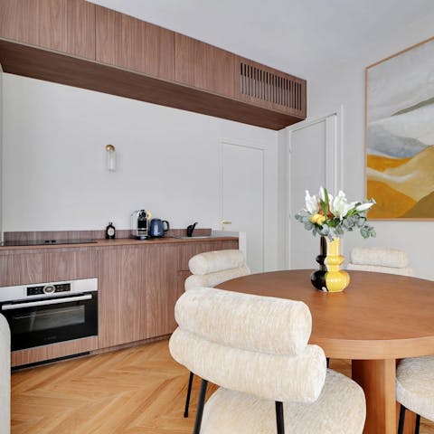 Gather at the kitchen table for croissants and coffee before a day of sightseeing