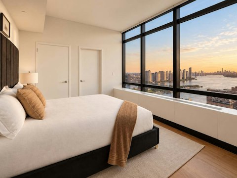 Wake up to the sun rising over the Hudson River
