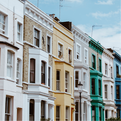 Browse Notting Hill's Portobello Road Market, around a fifteen-minute walk away