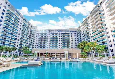 Swim laps in the communal pool as the temperature rises