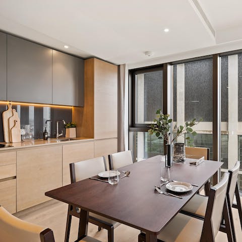 Cook up a traditional roast dinner to enjoy at the smart dining table