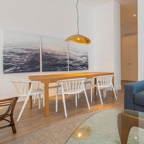 Share intimate meals around the sleek family-style table