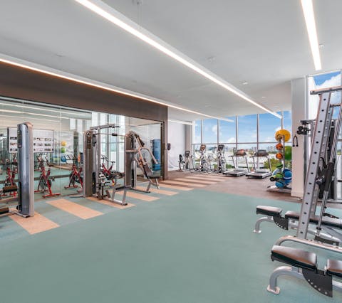 Spend some time at the communal gym after a day on the beach