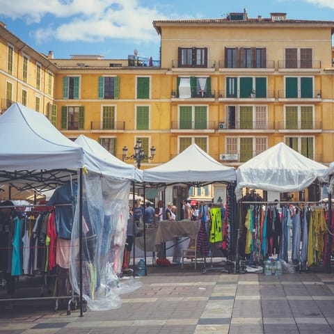 Explore the heart and soul of Palma Old Town at Plaza Mayor, a one-minute walk from this home