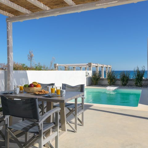 Wake up to sea views and spend the day by the pool or walk down to the beach – only one–minute away