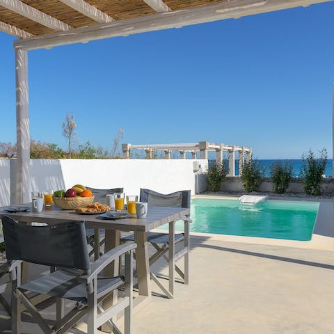 Wake up to sea views and spend the day by the pool or walk down to the beach – only one–minute away