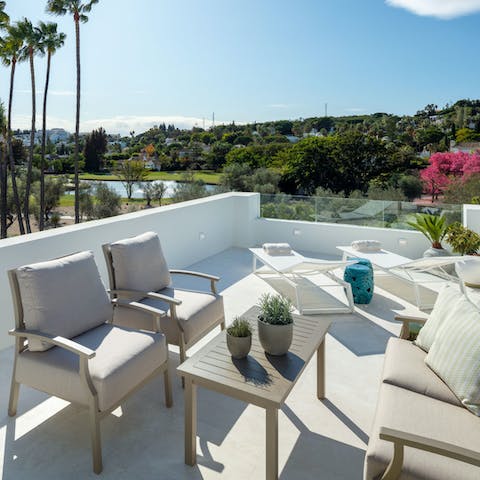 Head up to the rooftop terrace and gaze out over the Andalusian countryside