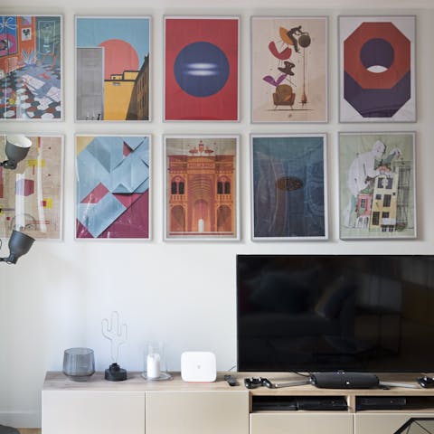 Admire the home's bright and interesting decor