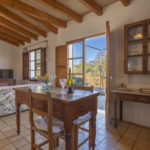 Enjoy some local tapas and wine at the dining area