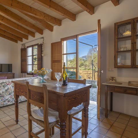 Enjoy some local tapas and wine at the dining area