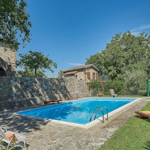 Swim in the private pool as the sun warms your skin