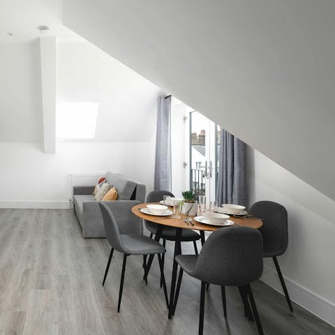 Make yourself comfortable in the bright open-plan living area