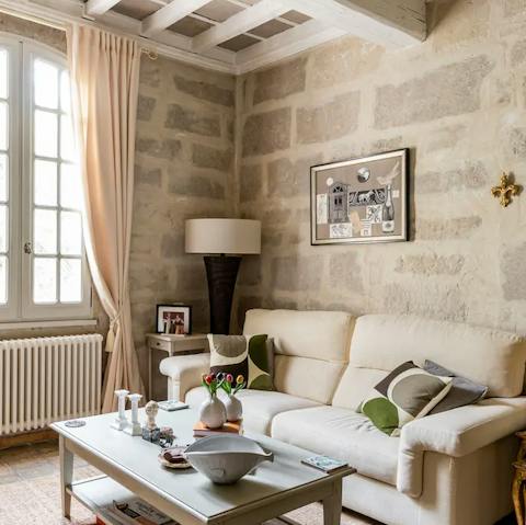 Get cosy in the stunning living room of this unique home