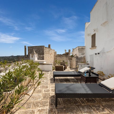 Drink up blue skies and morning coffees from the private sun terrace