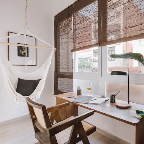 Get lost in a good book while cuddled up in the hammock chair