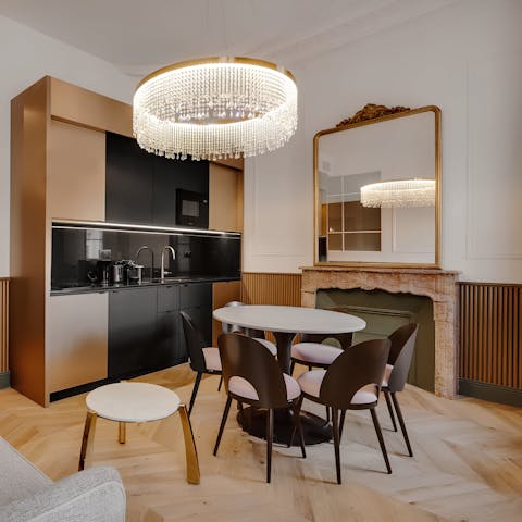 Begin your day with crêpes in the cosy open-plan kitchen