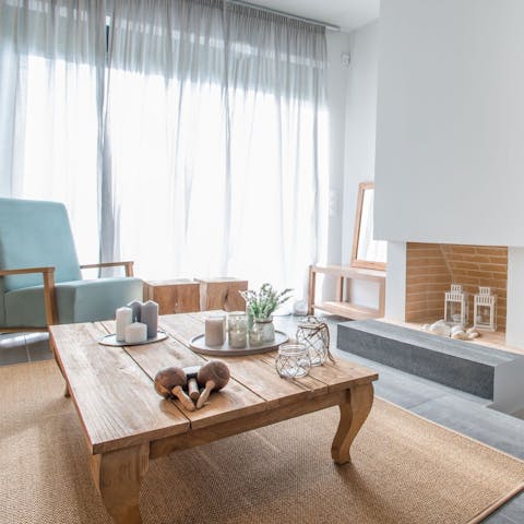 Pour a glass of Greek wine then kick back and relax in the stylish living room
