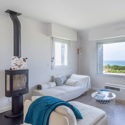 Snuggle up by the fireplace after a day of exploring